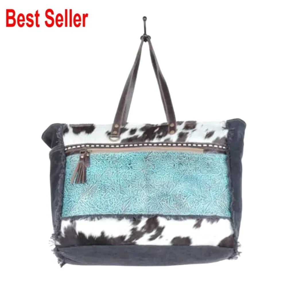 Western Cowhide Purse with Leather Strap, Paisley Pattern Hobo Bag